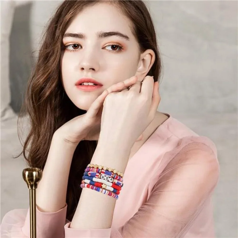 Surfer Heishi Clay Bead Bracelets for Women Bohemian Stackable Gold Flag 2